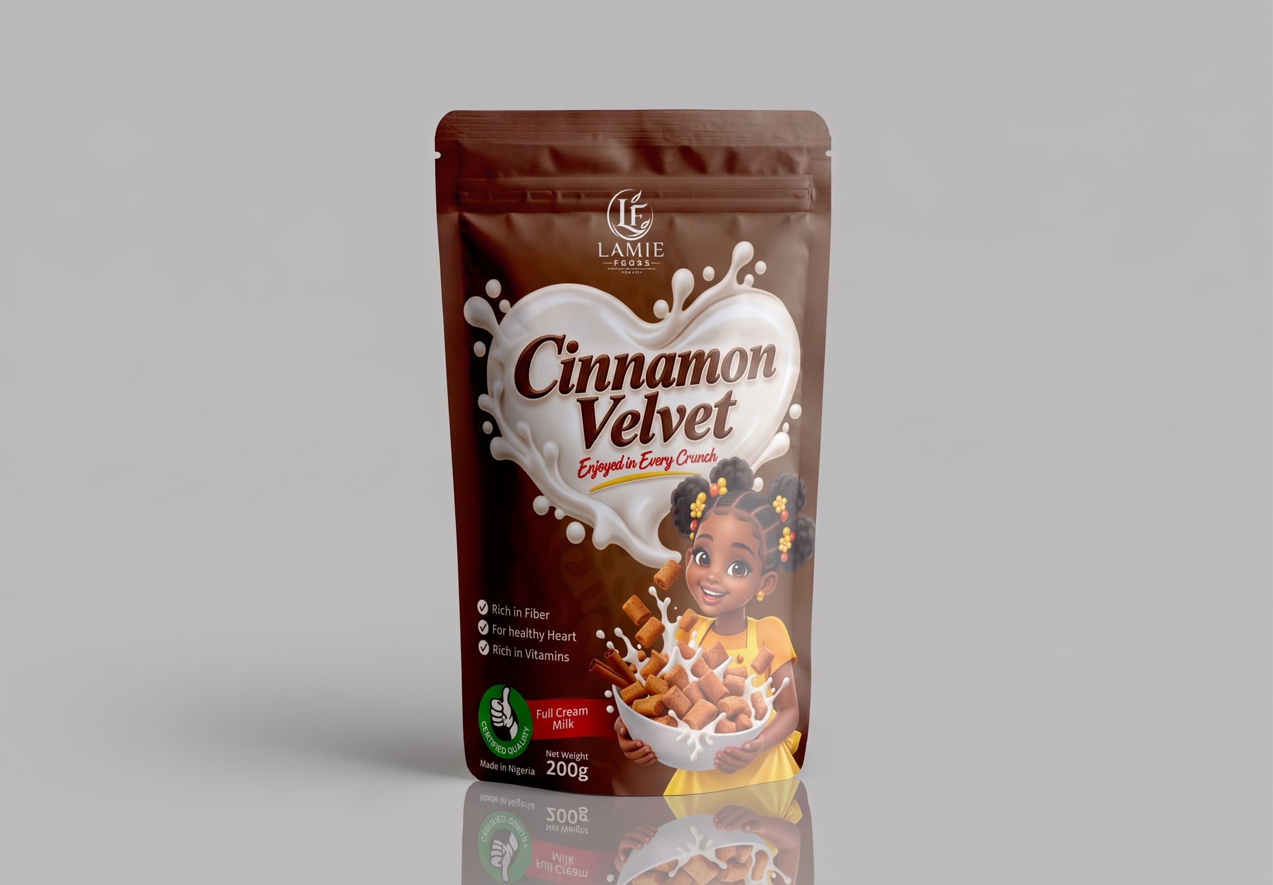 A Lamie Foods Cinnamon Velvet chinchin pouch